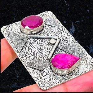 Kashmir Ruby Gemstone Pendant Necklace Tribal Ethnic Bold Piece